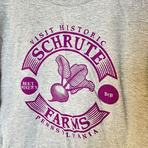 The Office T-shirt Schrute Farms Large Grey Purple Unisex Ripple Junction - Picture 2 of 4